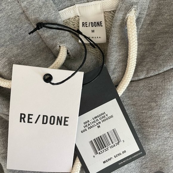 NWT  Size M RE/DONE 60s Raglan Hoodie Heather Grey - Picture 6 of 6